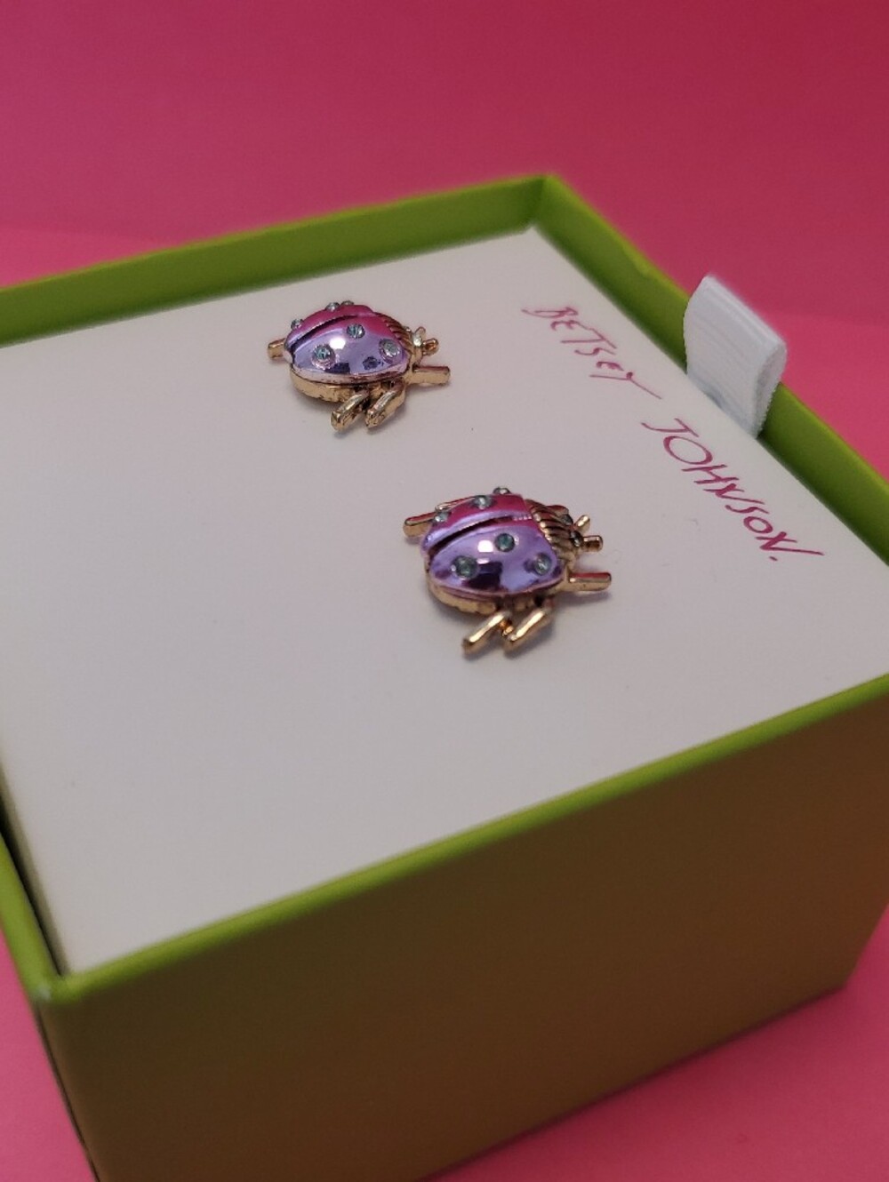 Betsey Johnson Pink and Gold Ladybug Stud Earrings - Picture 6 of 6